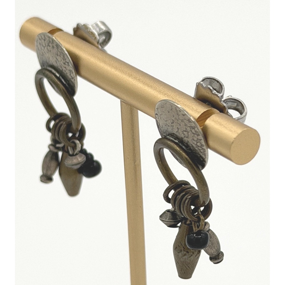 Marjorie Baer SF Hammered Disc Ring Dangle Post Earrings Mixed Metal Signed - Picture 2 of 5